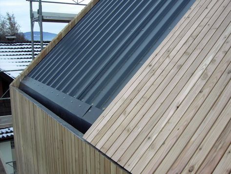 Gutterless Buildings | Forum | Archinect Roof Cladding, Green Building Materials, Wood Facade, Timber Architecture, House Cladding, Modern Barn House, Roof Architecture, Casa Container, Timber Cladding