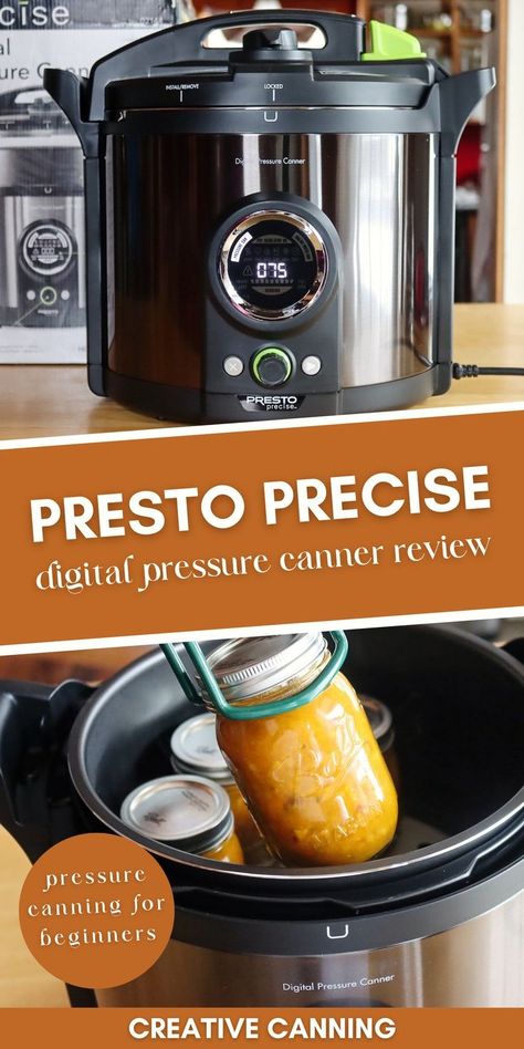 Presto Precise Digital Pressure Canner Review: Home Canning 101 - If you're looking for a way to safely & easily can meals in jars, the Presto Precise Digital Pressure Canner may be for you! This electric pressure canner is approved by the USDA for safe home pressure canning & is equipped with digital temperature & pressure controls, allowing you to easily adjust levels to get the perfect result every time. Pressure Canner Recipes, Meals In Jars, Canning Beef Stew, Electric Pressure Canner, Pressure Canning Meat, Canning For Beginners, Canning Beans, Water Bath Canning Recipes, Canning Jar Labels