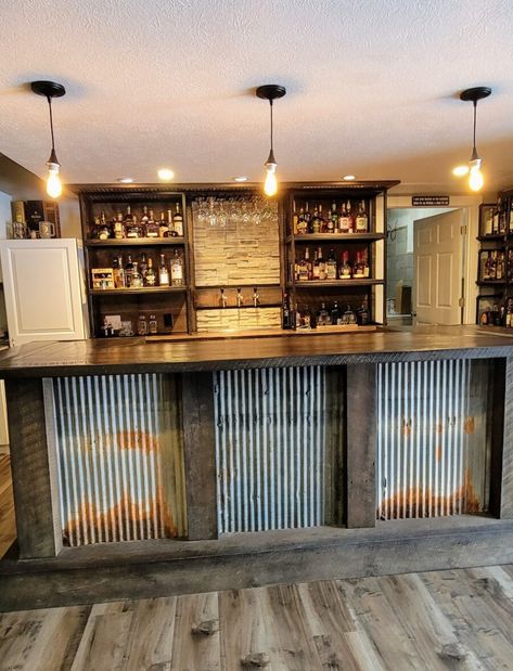 Custom Bar Photos – TheBarMaker Garage Bar Ideas Diy, Pole Barn Bar, Homemade Bar Ideas, Bar Front Ideas, Barn Bar Ideas, Garage Bar Ideas, Rustic Basement Bar, Barn Bar, Western Bar