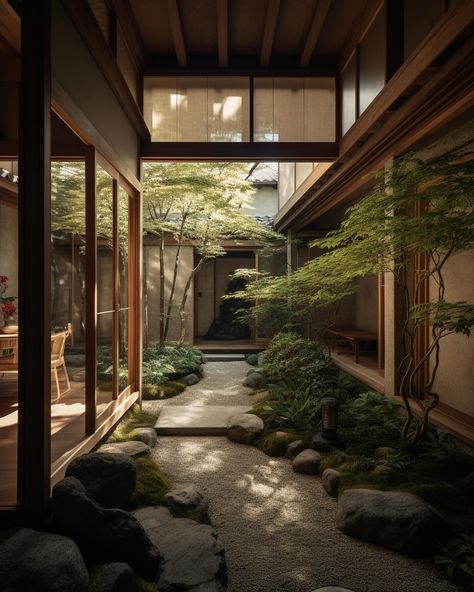 Transitional Japanese interior design concepts✨🤍 Filled with natural materials and natural sunlight! Want your space designed? Let us help! More information on our website, link in bio! #interiordesign #interior Outdoor Spaces Ideas, Patio Landscape Design, Outdoor Patio Ideas Backyards, Japanese Style Garden, Japanese Garden Landscape, Japanese Home Design, Japanese Style House, Outdoor Space Design, Japanese Interiors