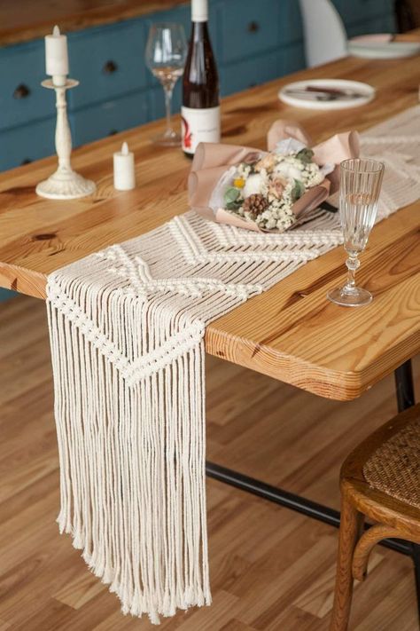 White Wedding Table Decor, Macrame Runner, Bohemian Table, Boho Table Runner, Macrame Table, Macrame Table Runner, Long Table Runner, Long Dining Table, Pipe And Drape