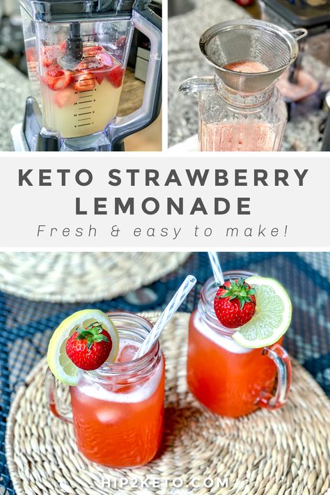 Healthy Strawberry Lemonade, Easy Strawberry Lemonade, Sugar Free Lemonade, Homemade Strawberry Lemonade, Strawberry Lemonade Recipe, Low Carb Low Fat Recipes, Low Carb Drinks, Summertime Drinks, Healthy Strawberry