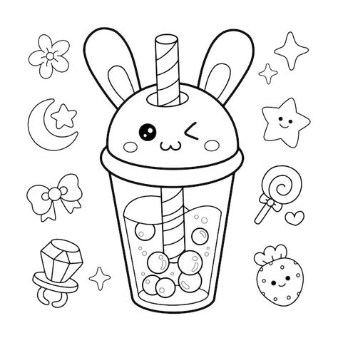 Vector cartoon bubble milk tea cute char... | Premium Vector #Freepik #vector #cartoon-art #cute-illustration #funny-cartoon #adorable Buku Diy, Fargelegging For Barn, Cartoon Bubbles, Food Coloring Pages, صفحات التلوين, Valentine Coloring, Cat Coloring Page, Easy Coloring Pages, Cartoon Coloring Pages