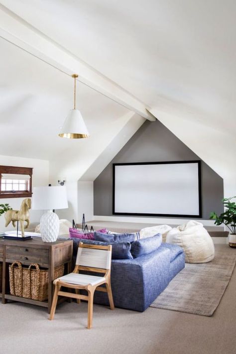 BECKI OWENS— How to Create the Modern Media Room Bonus Room Guest Suite, Guest Room Media Room Combo, Playroom Movie Room Combo, Playroom Media Room Combo, Bonus Room Guest Room Combo, Playroom Attic, Becky Owens, House Playroom, Modern Media Room