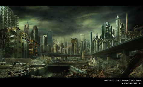 Ground Zero by frenic on DeviantArt Dystopian Wallpaper, Dystopian Background, Dystopian City, Chicago Wallpaper, Abandoned City, Mac Wallpaper, Wallpaper Dekstop, Chicago City, Futuristic City