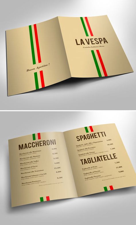 Italian restaurant brochure Menu Design Italian Restaurant, Italian Restaurant Menu Ideas, Italian Menu Template, Italian Menu Design Ideas, Italian Restaurant Menu Design, Italian Menu Design, Italian Graphic Design, Catering Menu Design, Italian Restaurant Logos