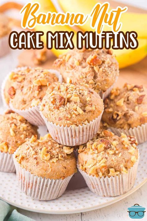 Make some sweet and moist Banana Nut Muffins with just a few ingredients in just over a half hour with this easy semi homemade recipe! Moist Banana Nut Muffins, Banana Nut Cake, Best Cake Mix, Cake Mix Muffins, Nut Cake, Nut Muffins, Cake Mix Desserts, Butter Pecan Cake, Box Recipes