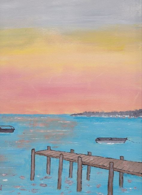 #104 Sunset on Ocean Pier - Painted 2013 Ocean Landscape Drawing, Pier Drawing, Sunset On Ocean, Pier Painting, Preppy Paintings, Beach Sunset Painting, Art Markers Drawing, Markers Drawing, Art Sherpa