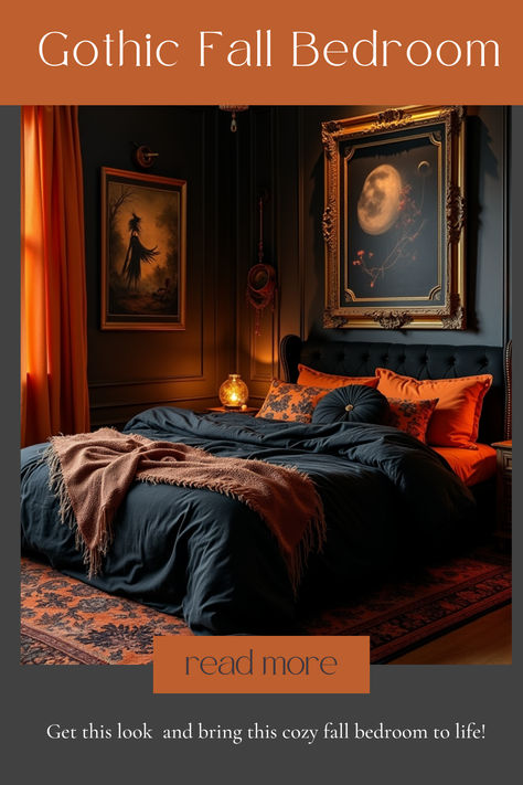 Transform your space into a Gothic fall bedroom with dark, moody vibes and pops of orange. This Pin shows you how to achieve the perfect blend of spooky elegance and cozy autumn warmth. Find all the Amazon decor essentials you need to match this look. Get inspired and shop the Gothic fall aesthetic that will make your bedroom the ultimate cozy retreat this season. Cozy Fall Bedroom, Moody Vibes, Fall Bedroom, Amazon Decor, Decor Essentials, Dark Orange, Autumn Cozy, Fall Aesthetic, Teen Bedroom