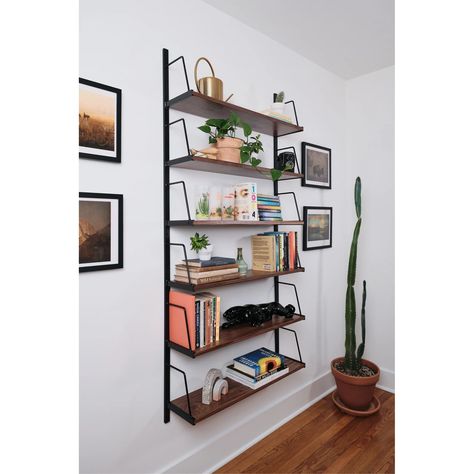 Wall Mount Book Shelves, Modern Shelving Ideas, Mounted Bookshelves, Neon House, Wall Mounted Bookcase, Mid Century Bookshelf, Mounted Bookshelf, Floating Books, Bookshelf Ideas