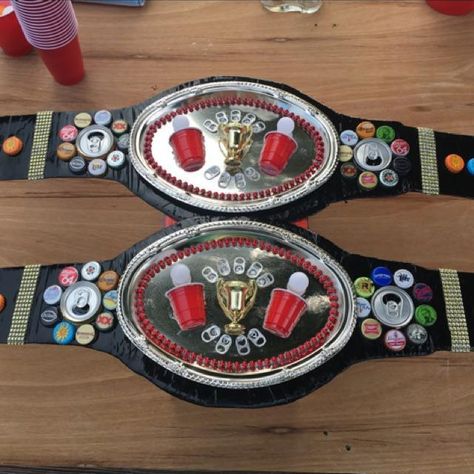 Beer Pong Belt Beer Olympics Trophy, Drunk Olympics, Beer Pong Trophy, Beer Olympics Party, Beer Olympics Games, Diy Beer Pong, Beer Pong Tournament, Hillbilly Party, Camp Awards