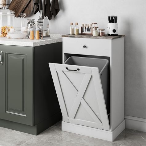 PRICES MAY VARY. Space Saving and Concealment - Our tilt out trash cabinet 35.75 "H x 20.35 "L x 13.31 "W (for a 10 gallon trash cans), which can hide the trash cans well, keep the kitchen delicate and the floor clean. It also blocks odors from emanating, while your pets will never knock over the trash cans anymore. Not only a beautiful kitchen trash can cabinet, but also can be used as a dirty clothes storage basket. In addition, you can also use it as a pet food bin and recycling bin. Modern F Tilt Out Trash Cabinet, Kitchen Garbage Can, Trash Cabinet, Dog Proof Trash Can, Bin Cabinet, Cabinet For Kitchen, Trash Can Cabinet, Dirty Clothes Storage, Modern Rustic Farmhouse