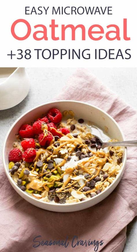 38 Healthy Oatmeal Toppings to load your oatmeal up with healthy goodness for breakfast every day. Microwave Oatmeal, Nuts And Berries, Cravings Recipes, Toppings Bar, Healthy Gluten Free Breakfast, Bowl Meals, Oatmeal Toppings, Cooking Oatmeal, Breakfast Easy