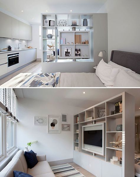 50 Small Studio Apartment Design Ideas (2019) – Modern, Tiny & Clever - InteriorZine Small Studio Apartment Design, Studio Apartment Living, Studio Apartment Design, Small Apartment Interior, Living Room And Kitchen, Deco Studio, Small Studio Apartment, Decor Studio, Small Apartment Design