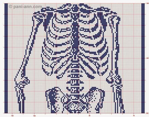 Crochet...Gotta Love It! Blog: Life size filet skeleton! Cross Stitch Skull, Crochet Skull, Grid Patterns, Filet Crochet Charts, Fillet Crochet, Pixel Crochet, Tapestry Crochet Patterns, Crochet Tapestry, Halloween Crochet