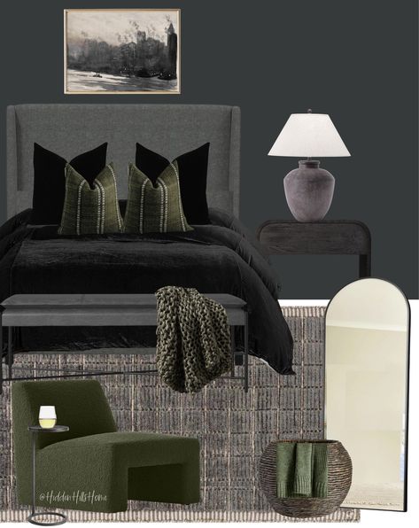 Shop Seitu Upholstered Bed and other curated products on LTK, the easiest way to shop everything from your favorite creators. Bedroom Decor Ideas Dark, Adult Male Bedroom Ideas, Grey Green Bedrooms, Young Mans Bedroom, Grey Headboard Bedroom, Charcoal Bedroom, Masculine Bedroom Decor, Olive Green Bedrooms, Black And Grey Bedroom