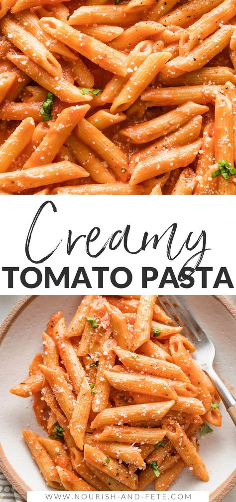 You'll love that this recipe for Creamy Tomato Pasta comes together fast with simple ingredients. Tender pasta gets coated in a silky tomato sauce that only tastes decadent, without requiring a ton of cream. Tomato Pasta Recipes, Creamy Tomato Pasta Recipes, Creamy Tomato Pasta, Tomato Pasta Recipe, Tomato Pasta Sauce, Creamy Tomato Sauce, Spinach Pasta, Tomato Pasta, Quick Weeknight Meals