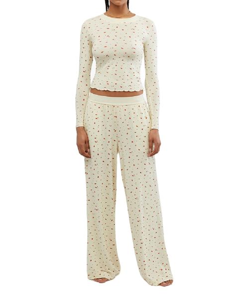 PRICES MAY VARY. Material: Women knitted two piece lounge set made of polyester fiber. Soft, breathable, lightweight, skin friendly, stretchy, comfy to wear and touch. Ruffle trim matching pajamas set, wide leg pants set. Features: Women casual 2 piece outfits set, long sleeve crop top, crew neck shirts, ruffle trim, slim fit tee tops, solid color or floral printed, low waist palazzo pants, wide leg lounge pants set, floral pajamas set. Style: Women two piece pajamas pjs set, floral printed loun Loungewear Aesthetic, Black Suit Dress, High Split Dress, Pajama Set Long, Women Y2k, Long Midi Dress, Split Dress, Long Sleeve Crop, Womens Loungewear