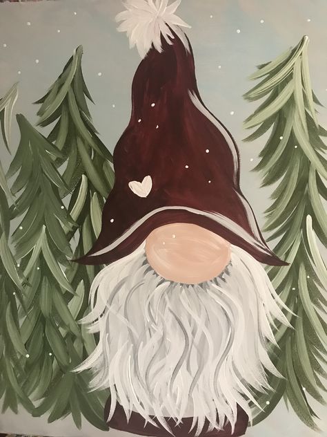 Christmas Painting Ideas Gnome, Christmas Gonk Painting, Christmas Gnome Acrylic Painting, Christmas Gnome Paintings On Canvas Easy, Pictures Of Gnomes To Paint, Christmas Present Paintings On Canvas, Gonk Paintings, Gnomes Paintings Easy, Easy Holiday Painting Ideas On Canvas