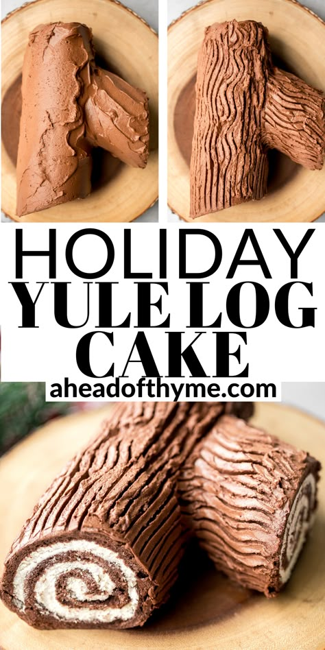 Chocolate Roll Cake Yule Log, Yule Tide Log Cake, Bush De Noel Yule Log Cake Recipes, Yule Log Cake Easy, Traditional Yule Log, Log Cake Recipe, Easy Whipped Cream, Christmas Log Cake, Yule Log Cake Recipe