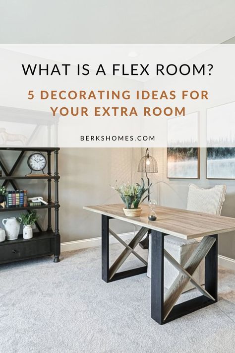 Our new home construction floor plans often have the option to add a flex room, but what is it and how can you use it? In this post, we're sharing 5 flex room ideas, including an office, fitness room, bar, playroom, and more! Flex Room Ideas Design, Flex Room Ideas Offices, Flex Space Ideas, Flex Room Ideas, Home Building Tips, Fitness Room, Floor Plan Layout, Build Your Own House, Flex Room