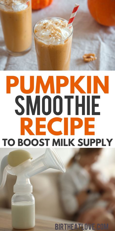 Pumpkin smoothie recipe for breastfeeding! Tastes like pumpkin pie, but it's good for you AND it has milk supply boosting ingredients. Love this breastfeeding smoothie for breakfast or a snack. If you love pumpkin lattes this is a great substitution while nursing. Add this lactation recipe to your breastfeeding meal plan! Pumpkin Lactation Recipes, Pumping Snacks, Breastfeeding Smoothie Recipes, Lactation Smoothie Recipes, Boost Milk Supply Breastfeeding, Lactation Treats, Lactation Smoothies, Breastfeeding Recipes, Breastfeeding Meal Plan