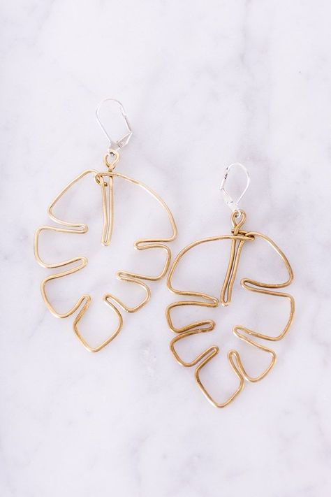 Leaf Earrings Diy, Ušný Piercing, Easy Diy Fashion, Anting Manik, Diy Earrings Easy, Diy Ring, Bijoux Fil Aluminium, Earring Ideas, Handmade Wire