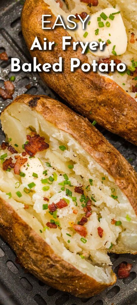 This recipe for Air Fryer Baked Potato comes out perfectly every time. The skin of the potato is salty and crispy while the inside is tender and fluffy. Baked Potato Recipe, Baked Potato Toppings, Cooking Baked Potatoes, Recipe For Air Fryer, Cozy Cook, Best Baked Potato, Air Fryer Baked Potato, Air Fried Food, Air Fryer Oven Recipes