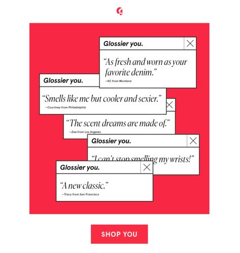 Email Creative Design, Customer Review Email Design, Testimonial Email Design, Email Campaign Design Inspiration, Review Email Design, Email Design Inspiration Creative, Glossier Ad Campaign, Email Aesthetic, Email Campaign Ideas