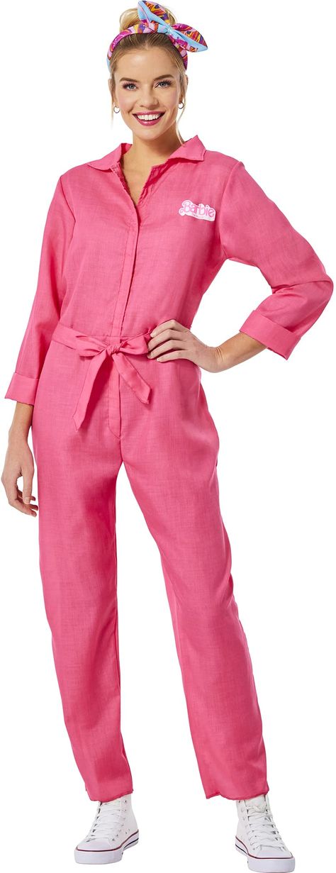 PRICES MAY VARY. This jumpsuit is designed to look just like it does in the movie! In this officially licensed Pink Barbie Jumpsuit you'll feel just like a Barbie girl in her Barbie world. Serve up a look just like Barbie this Halloween with the included jumpsuit and stylish headband to top off your look. The long sleeve design will keep you warm all night! Made from a comfortable and lightweight polyester material this outfit is perfect for any Halloween celebration. Bring Barbie to life like n Barbie Halloween, Coverall Jumpsuit, Stylish Headbands, Halloween Costume Accessories, Barbie Movie, Pink Jumpsuit, Movie Costumes, Barbie Movies, Mattel Barbie