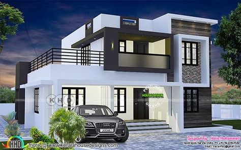 Left side view rendering of a modern home Two Storied House Design, Side Elevation Designs For House, 5 Bedroom Modern House Plans, Modern 4 Bedroom House, House Side View, New Model House, Kerala Home Design, Side Elevation, Kerala Home