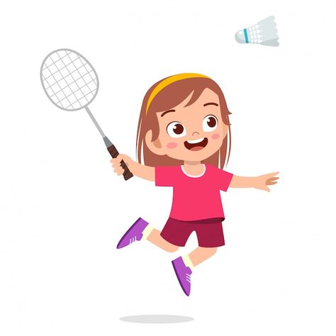 Sports Day Poster, Playing Badminton, Sports Illustration, Flashcards For Kids, Kids Vector, Forest Illustration, Sport Illustration, Comic Art Girls, Girls Play