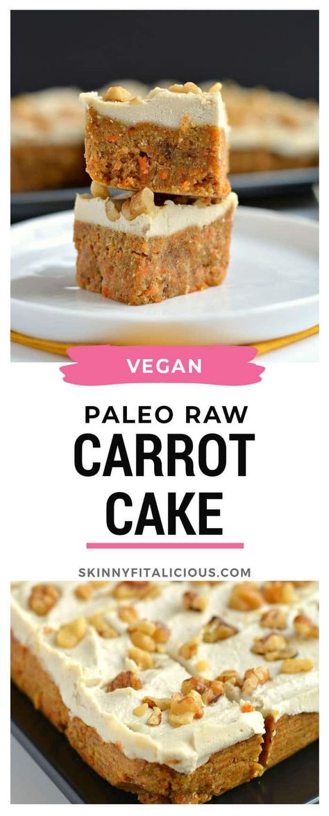 Vegan Paleo Raw Carrot Cake! Dairy free and no baking required! #vegan #carrotcake #raw #Paleo #nobake #dairyfree #healthy #skinnyfitalicious #glutenfree Carrot Wedding Cake, Whipped Lemon Frosting, Baking Cake Recipes, Raw Carrot Cake, Ella Vegan, Quinoa Breakfast Bars, Paleo Carrot Cake, Vegan Easter Recipes, Gluten Free Carrot Cake