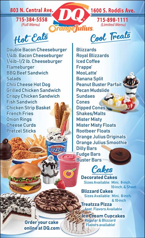 Ice Cream Menu Ideas, Dairy Queen Food, Menu Design Ice Cream, What Can Dogs Eat, Dairy Free Fast Food Guide, Buster Bar Ice Cream Dessert Dairy Queen, Dairy Queen Blizzard Flavors, Dairy Queen Restaurant, Free Food Coupons