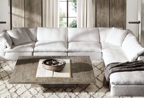 Get a First Look at Restoration Hardware's New Home Products Cloud Couch Restoration Hardware, Rh Cloud Sofa, Restoration Hardware Cloud Couch, Restoration Hardware Cloud, Living Room Rug Size, Cloud Couch, Sofa Images, Sofa Inspiration, Apartment Sofa