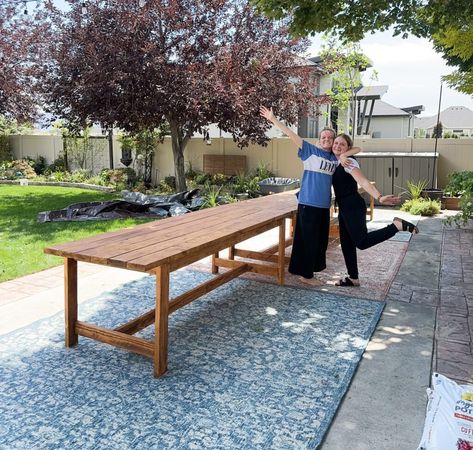 Simple Outdoor Table with Plans - SPetrichHome Diy Long Outdoor Dining Table, Outdoor Diy Table, Diy Modern Outdoor Table, Long Patio Table, Diy Outdoor Table Dining, Simple Outdoor Table, Outdoor Dining Table Diy, Outdoor Wedding Tables, Diy Window Trim