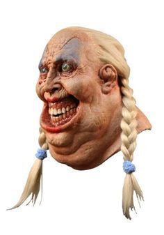 Halloween Costumes With Masks, Here Me Out, Scariest Halloween Costumes, Scary Halloween Mask, Blonde Pigtails, Scary Masks, Scary Halloween Masks, Sunken Eyes, Creepy Costumes