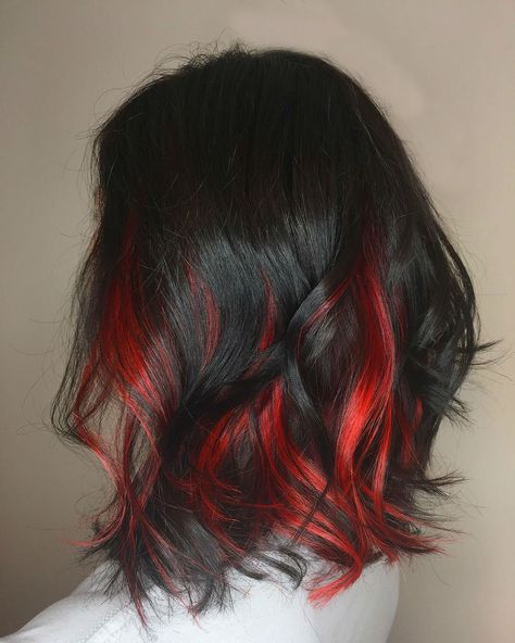 cool 25 Sizzling Black and Red Hair – Looks That Will Turn Heads Check more at http://newaylook.com/best-black-and-red-hair/ Cheveux Oranges, Aries Sun, Red Hair Looks, Underlights Hair, Dyed Hair Pastel, Hair Color Underneath, Red Hair Inspo, Dyed Red Hair, Hair Color Streaks