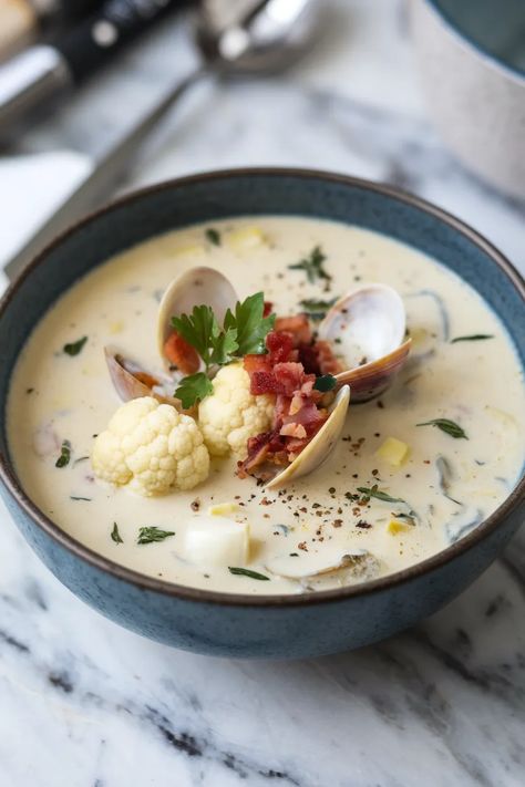 My favorite 16 Keto Soup Recipes - Soup Keto Recipes, Fish Soup Recipes, Keto Clam Chowder, Clam Recipe, Keto Soup Recipes, Keto Fish, Hearty Chicken, Clam Recipes, Keto Soup