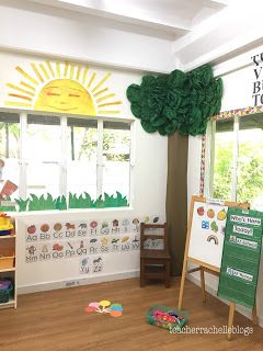 Daycare Nature Decor, Eric Carle Playroom, Preschool Natural Classroom Ideas, Eric Carl’s Classroom Theme, Nature Theme Preschool Classroom, Nature Preschool Classroom Decor, Prek Classroom Door Ideas, Eric Carle Classroom Theme Decor, Eric Carle Nursery