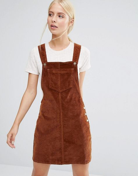 Image 1 of Brave Soul Cord Pinafore Dress Outfits Con Jumper, Cord Pinafore Dress, Maxi Dress Outfit Fall, Pinny Dress, Square Neckline Dress, Overall Outfit, Outfits Retro, Jumper Outfit, Quirky Fashion