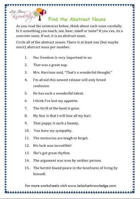 Grade 3 Grammar Topic 1: Abstract Nouns Worksheets – Lets Share Knowledge Vocabulary, Grammar, Kinds Of Nouns Worksheet, Abstract Nouns Worksheet, Abstract Nouns, Nouns Worksheet, Vocabulary Cards, Grade 3, Quick Saves