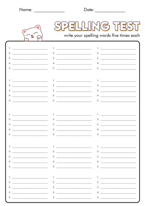 Spelling Words Practice Sheets, Spelling Sheets Free Printable, Spelling Activities 3rd, Spelling Test Practice, Spelling List Template, Spelling Bee Practice, Spelling Words Worksheets, Spelling Practice Worksheets, Spelling Test Template