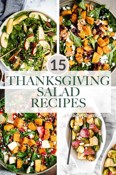 When it comes to epic Thanksgiving dinners, it's all about balancing out the heavy main dish and comforting side dishes. If you are wondering what easy Thanksgiving salad to add to your holiday dinner table, you are in the right please. We are sharing over 15 of our most popular and best Thanksgiving salad recipes including butternut squash salads, seasonal apple salads, warm salads with roasted vegetables, everything kale, and more! | aheadofthyme.com #thanksgivingsalad #thank via @aheadofthyme Salads Thanksgiving, Best Thanksgiving Salad, Thanksgiving Salads, Thanksgiving Fruit Salad, Thanksgiving Salad Recipes, Autumn Salad Recipes, Thanksgiving Salad, Turkey Salad, Harvest Salad