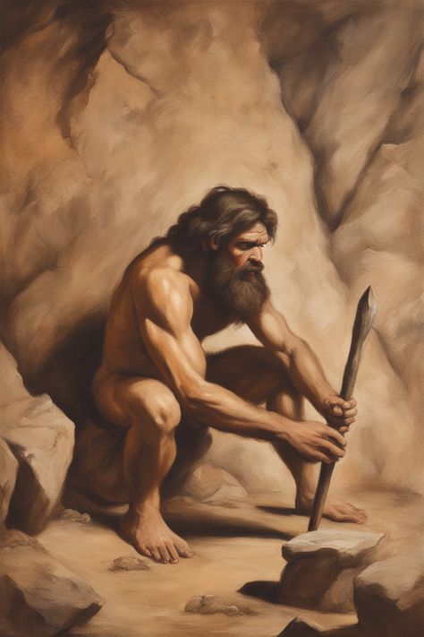 Cavemen Art, Caveman Character Design, Caveman Aesthetic, Caveman Painting, Caveman Drawing, Caveman Art, Caveman Cartoon, Person Reference, Stone Age Man