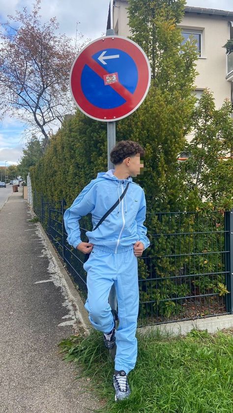 Tracksuit Outfit Mens, Ensemble Lacoste, Men Tracksuit Outfit, Lacoste Outfit, Lacoste Tracksuit, Tracksuits For Men, Blue Tracksuit, French Boys, Drip Outfit Men