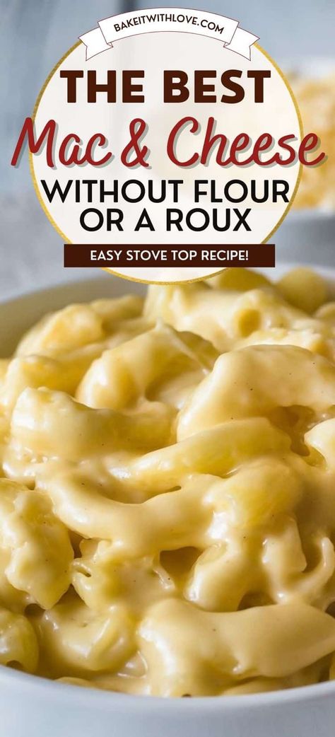 This mac & cheese without flour recipe is so easy to make and incredibly creamy that no one will notice the lack of flour! All you have to do is combine al dente elbow macaroni with heavy cream, butter, seasonings, and cheddar cheese in just one pot! So skip out on making a roux in the traditional macaroni recipes and prepare this simple pasta dish today! BakeItWithLove.com Stovetop Mac And Cheese Creamy, Cream Cheese In Macaroni And Cheese, Homemade Mac And Cheese Recipe No Flour, No Bake Macaroni And Cheese, Creamy Mac And Cheese With Cream Cheese, Macaroni And Cheese With Alfredo Sauce, Mac N Cheese No Flour, Simple Stovetop Macaroni And Cheese, Baked Mac And Cheese Recipe Easy No Flour