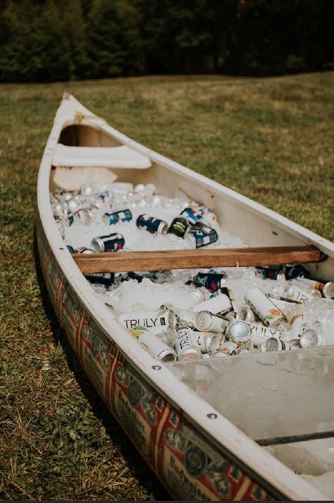 Beer canoe, wedding, fall, rustic, farm, craft beer, IPA, Hannah Flores Photography Wedding Beer Station, Beer Canoe, Outdoor Wedding Foods, Canoe Wedding, Wedding Drinks Reception, Wedding Drink Station, Lake Placid New York, Food Truck Wedding, Campground Wedding