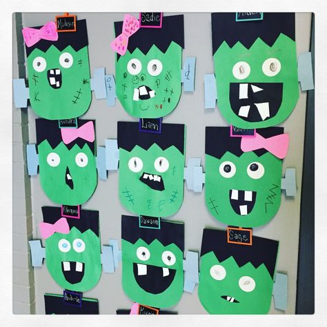 free Frankenstein craft Kindergarten Halloween Crafts, 2nd Grade Crafts, Frankenstein Craft, First Grade Crafts, Halloween Party Craft, Frankenstein Art, First Grade Art, Halloween Kindergarten, October Art