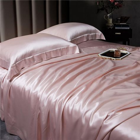 Looking for the ultimate luxury bedding experience? The Pale Pink 25 Momme Mulberry Silk Bedding Set is the ultimate embodiment of luxury and comfort. Made from the finest grade of 100% pure mulberry silk, with a luxurious 25 momme weight, this bedding set is incredibly soft, smooth and hypoallergenic, providing a restful and refreshing night's sleep. Treat yourself to the finest quality silk bedding and transform your sleep experience into one of pure bliss. What's Included? 4 Piece Sets includ Royal Bedding, Pink Bed Sheets, Silk Bed Sheets, Silk Bedding Set, Satin Bedding, Satin Sheets, Designer Bedding Sets, Silk Bedding, Pink Bedding